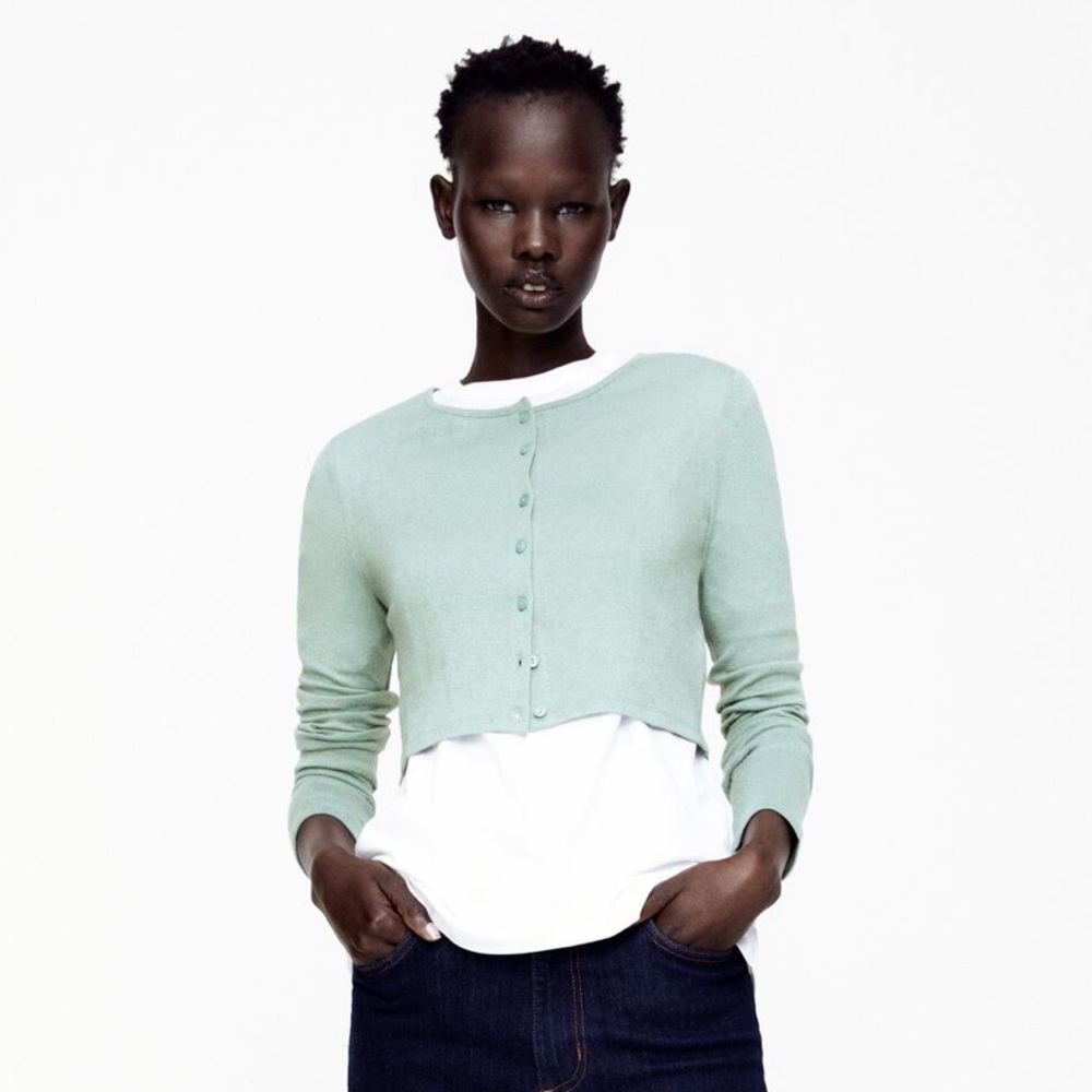 Zara Cropped Jacket in Turquoise Green, size M